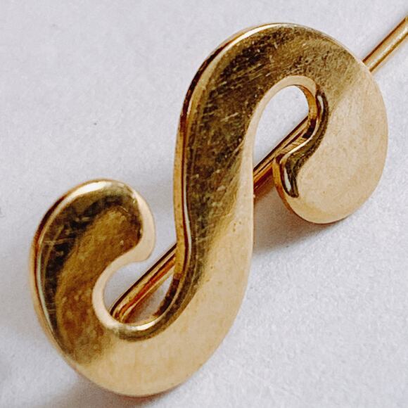 VTG Monogram Brooch Script Letter S Mid Century Jewelry Gold Tone Rhinestone Pin - Picture 10 of 10